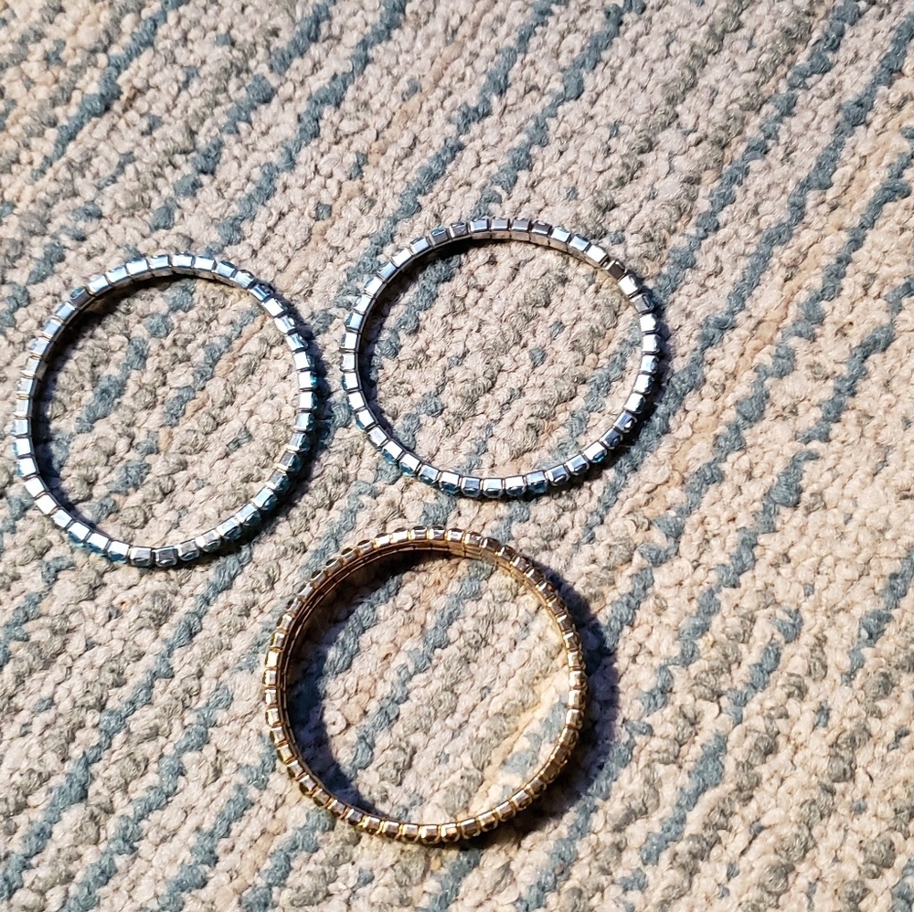 Vintage Original 1990's 3- Stretchy Rhinestone Bracelets